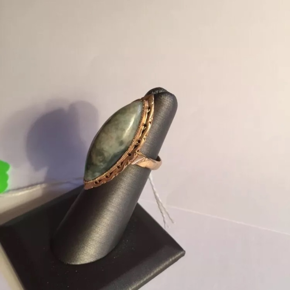 R4) antique green/white BURMA JADITE sterling RING - Picture 7 of 8